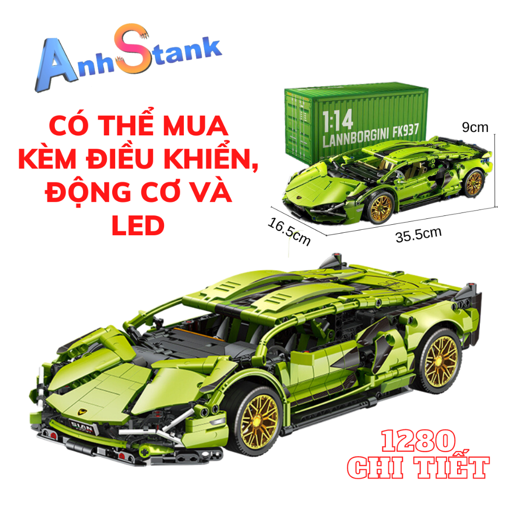 Mô hình lắp ráp siêu xe technic Lambo Màu Xanh Lá tỉ lệ 1:14 SKU 22003 1280 PCS bảo hành 1:1 bởi Anhstank