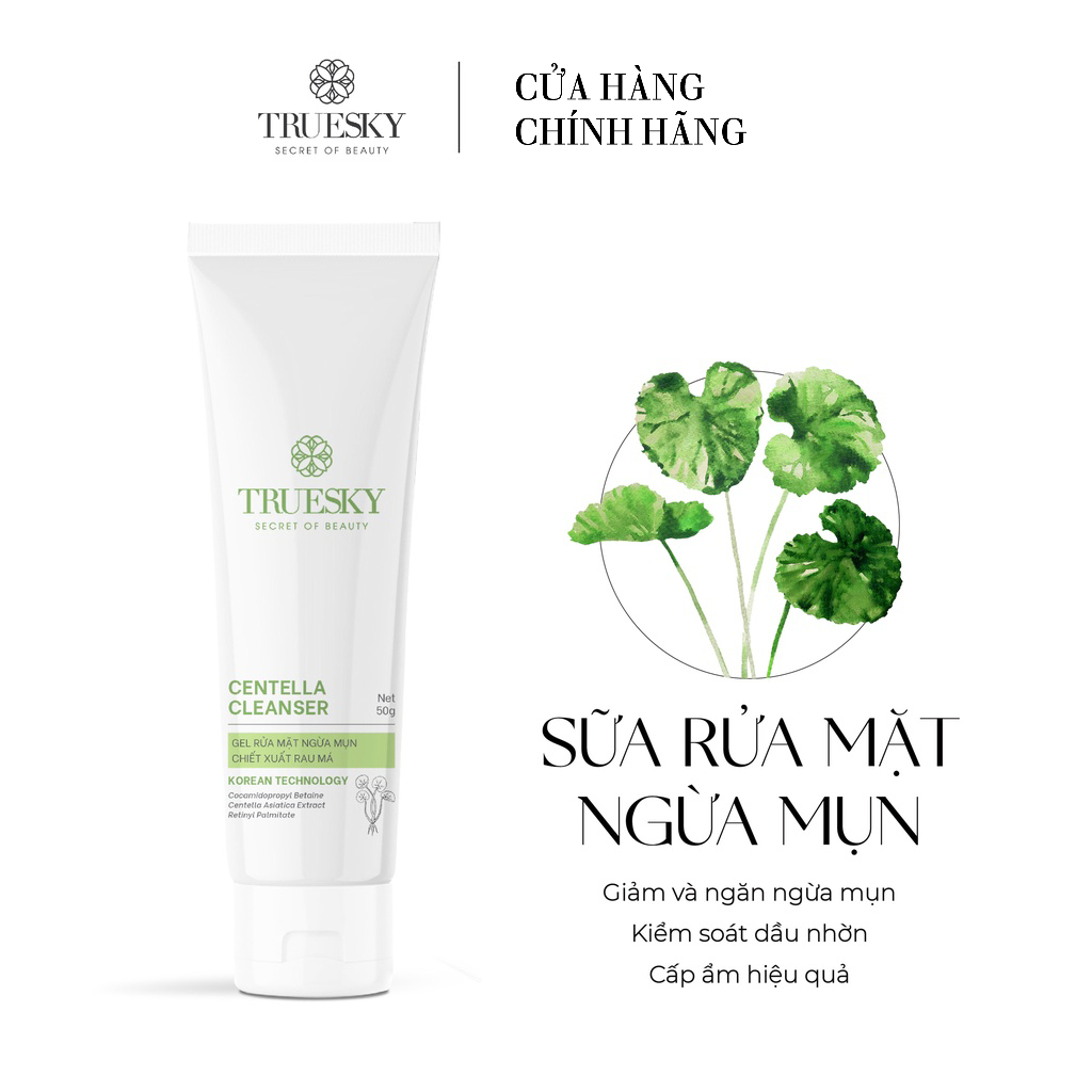 [CHÍNH HÃNH] Gel rửa mặt cho da mụn Truesky Centella Cleanser chiết xuất rau má 50g