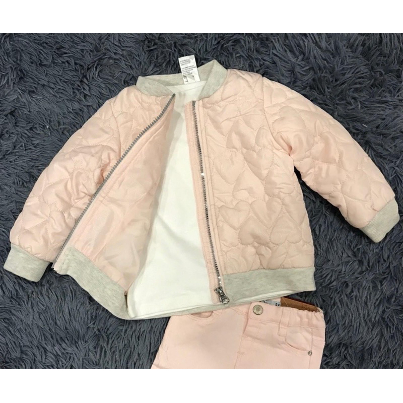 Áo khoác bomber tim hồng xuất xịn cho bé gái siêu xinh