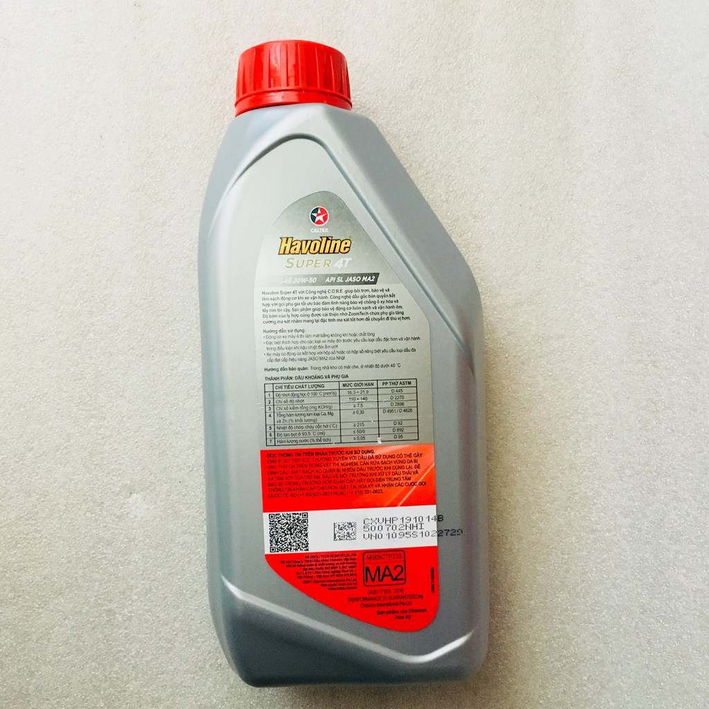 Nhớt Caltex Havoline Super4T 15w40 dành cho xe số, côn tay