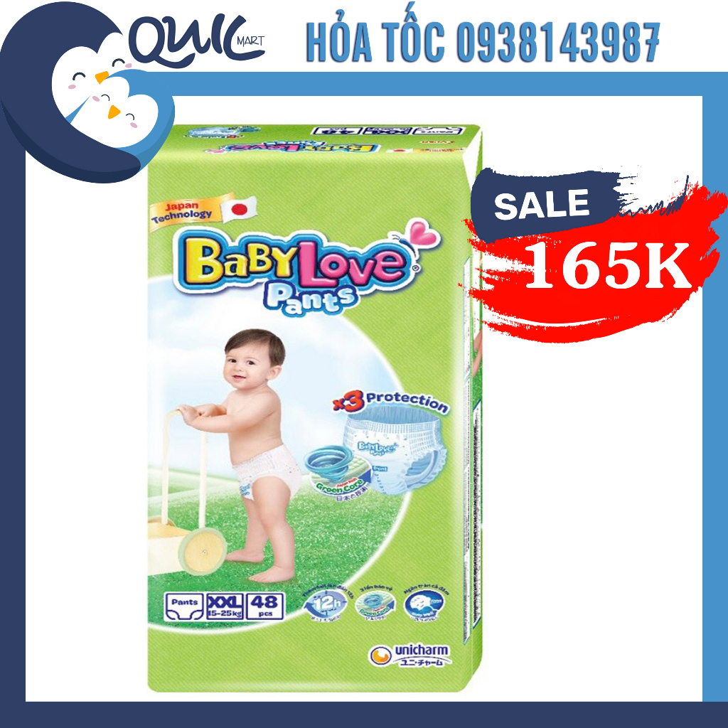 Tã quần Unicharm Baby Love gói Jumbo size M50 L50 XL48 XXL44