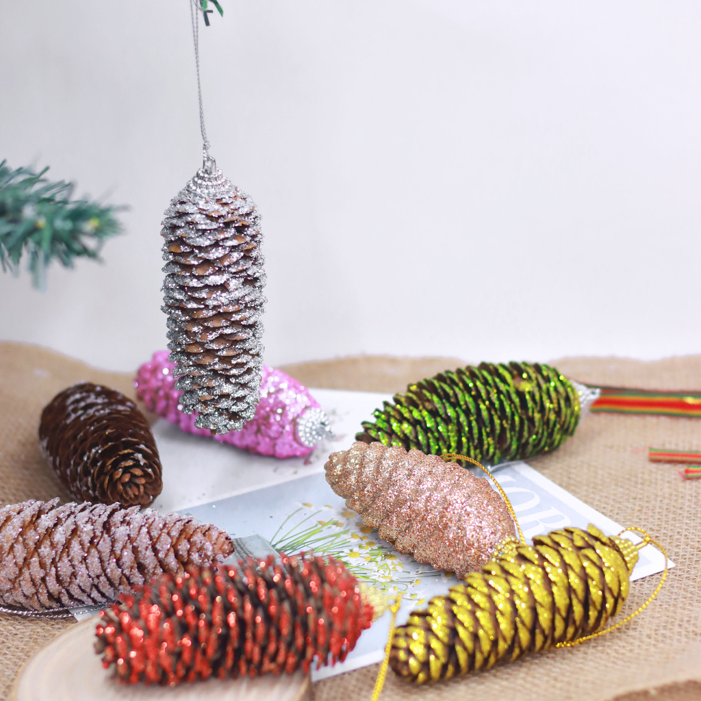 Set Quả Thông Dài Lăn Kim Tuyến Decor Trang Trí Cây Thông Giáng Sinh THONG04