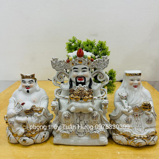 Tượng thần tài thổ địa , thần tiền chất liệu gốm sứ vẽ viền vàng, Cặp Tài địa trắng cao cấp, giá sỉ