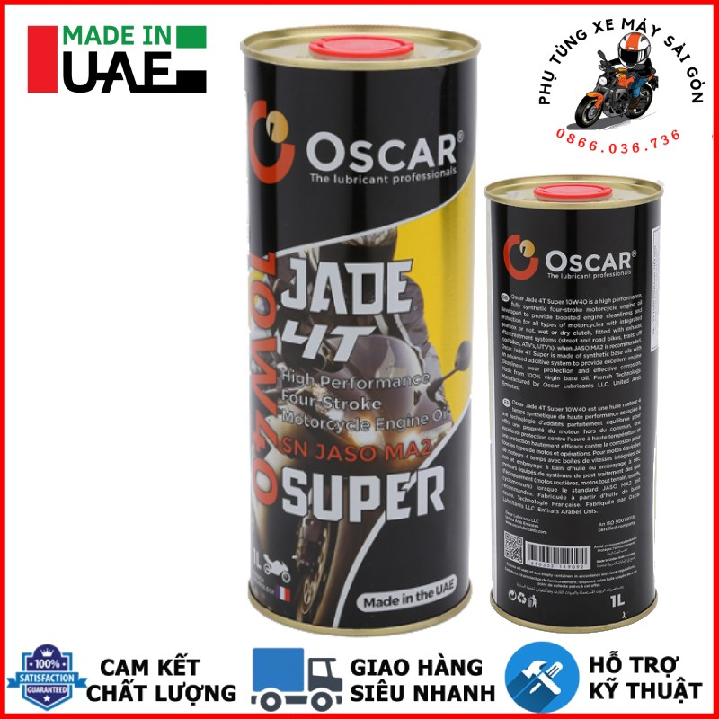 Nhớt Oscar Jade 4T Super 10W40 dành cho xe số, côn tay - Nhập khẩu UAE
