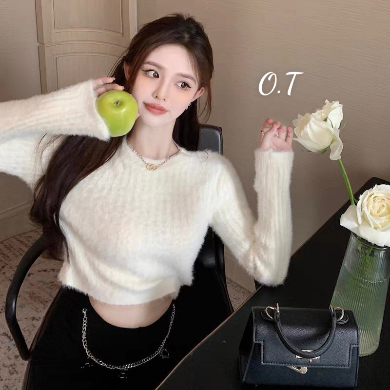 Áo len lông thỏ croptop hàng QC loại 1
