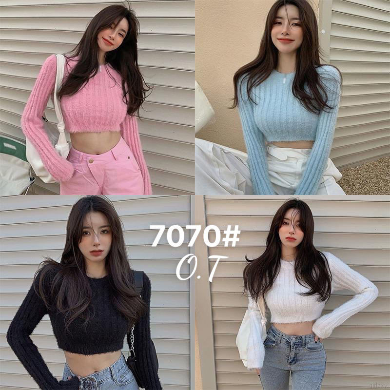 Áo len lông thỏ croptop hàng QC loại 1