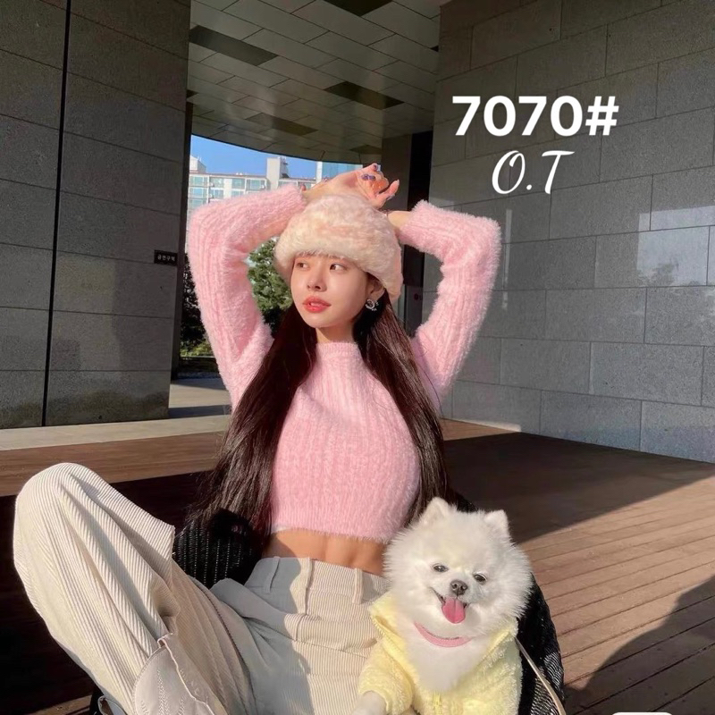 Áo len lông thỏ croptop hàng QC loại 1