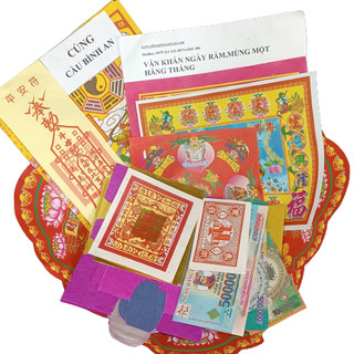 Giấy cúng Bình An,Mùng Một,Ngày Rằmhàng tháng,tặng Kèm Mâm Bông -Đủ bộ