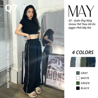 Q7 - Quần Ống Rộng Jogger Unisex Vải Dù Phong Cách Thể Thao Phối Dây Rút - Đen / Trắng / Xám/ Xanh Rêu