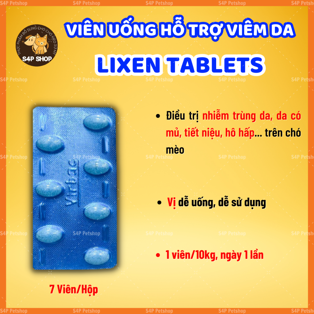 Viên Lixen Tablet Virbac hỗ trợ viêm da ghẻ Cho Chó Mèo hộp 7 viên