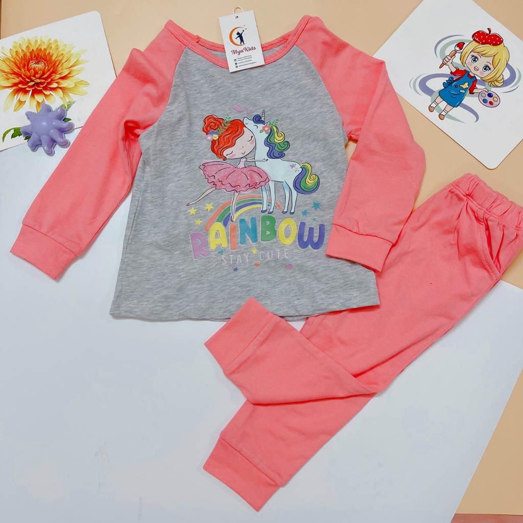 Bộ Dài Tay Bé Gái MyaKids, Bộ Thu Đông Bé Gái Chất Vải Cotton Mềm Thấm Hút Mồ Hôi