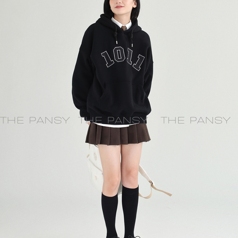 Áo hoodie DESSUU màu đen lót bông logo thêu MÃ 065