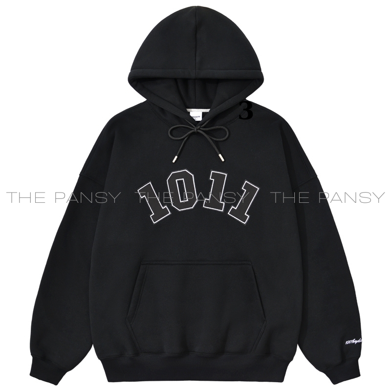 Áo hoodie DESSUU màu đen lót bông logo thêu MÃ 065