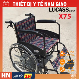 [Hỏa tốc - Sẵn ship] Xe Lăn Có Phanh Lucass X75 (X75J), xe lăn Lucass X75 khung đen và khung xám