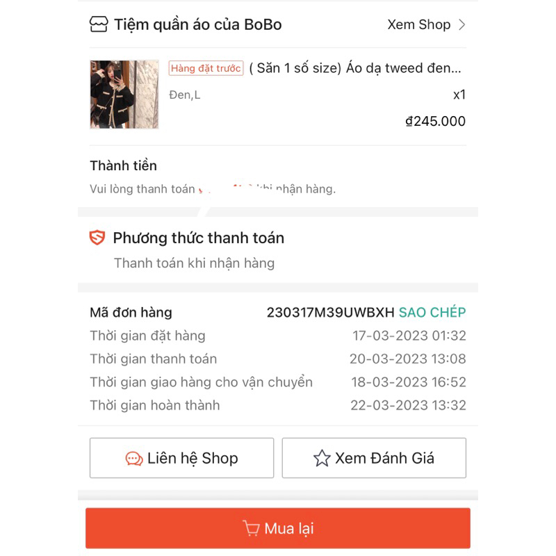 Pass áo dạ tweed đen sz L pass nhanh