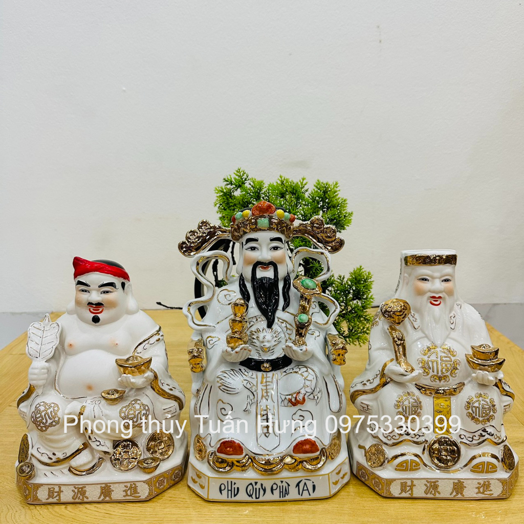 Tượng thần tiền sứ trắng viền vẽ vàng kim cao cấp, Thần phát Triệu Công Minh chiêu tài tấn lộc 35cm