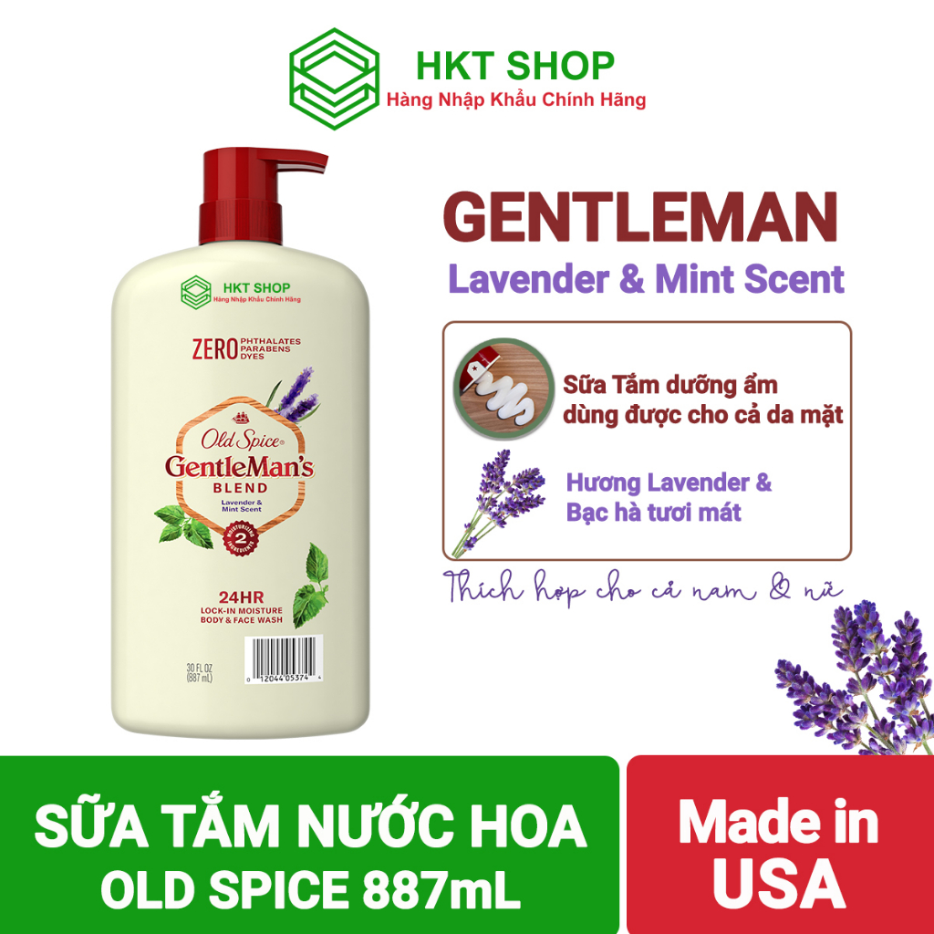 Sữa tắm dưỡng ẩm body và da mặt Old Spice GentleMan's Blend - Lavender & Mint, 887ml từ Mỹ_HKT shop