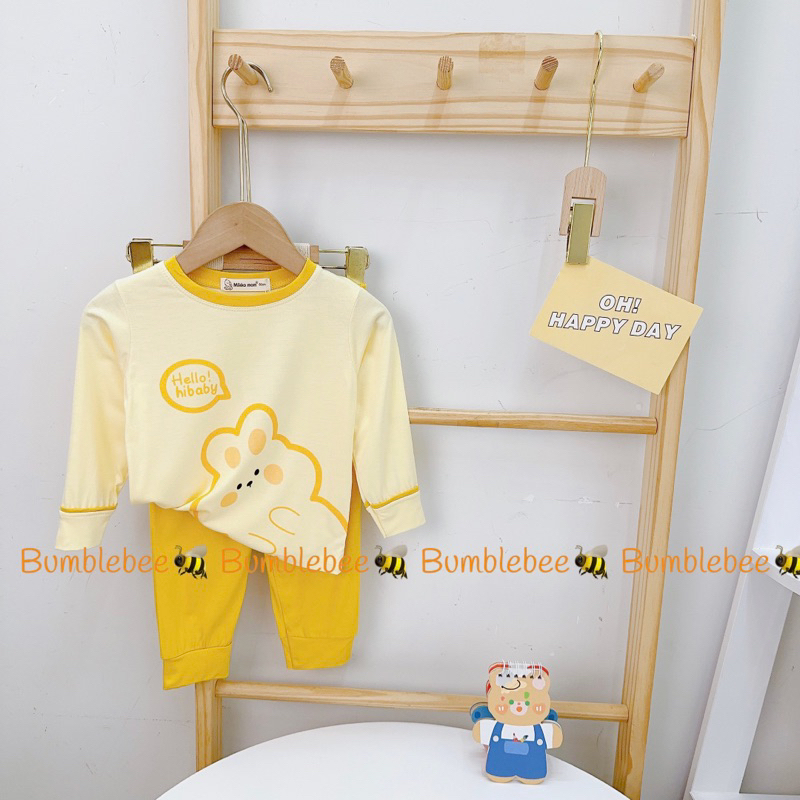 Bộ dài tay thun lạnh cho bé trai bé gái nền kem in hoa động vật