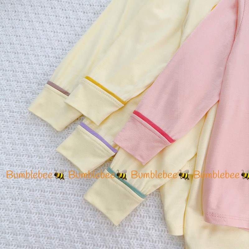 Bộ dài tay thun lạnh cho bé trai bé gái nền kem in hoa động vật