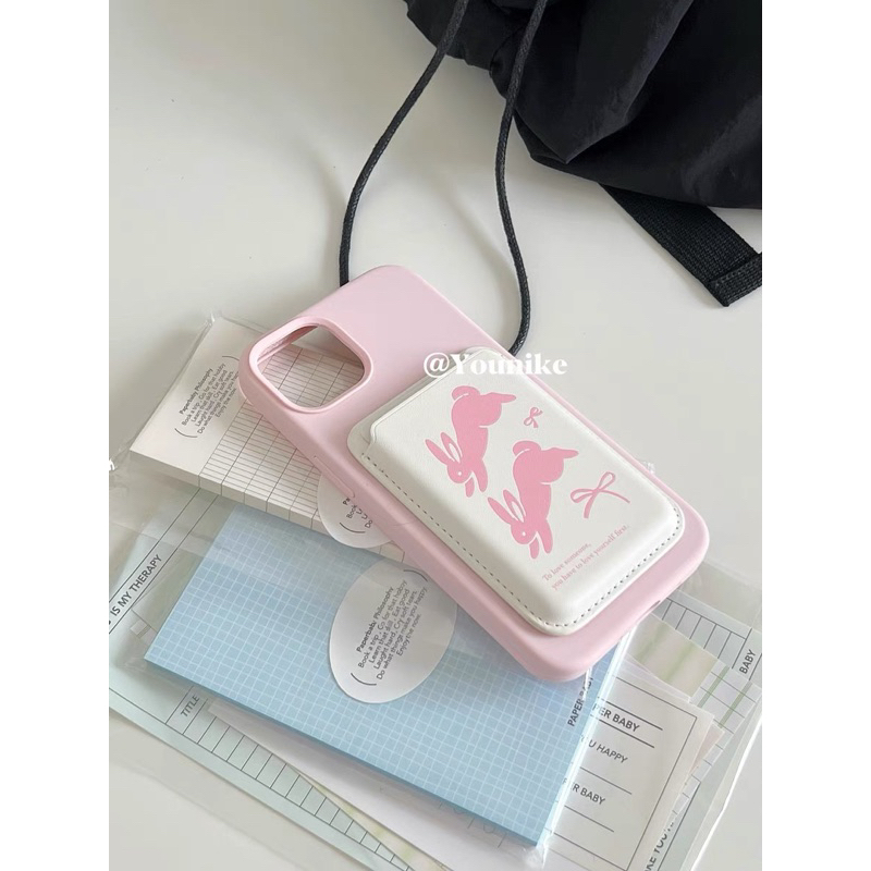 Ốp lưng silicon cho dòng iphone YOUNIKE tặng kèm đồ đựng thẻ thỏ trắng