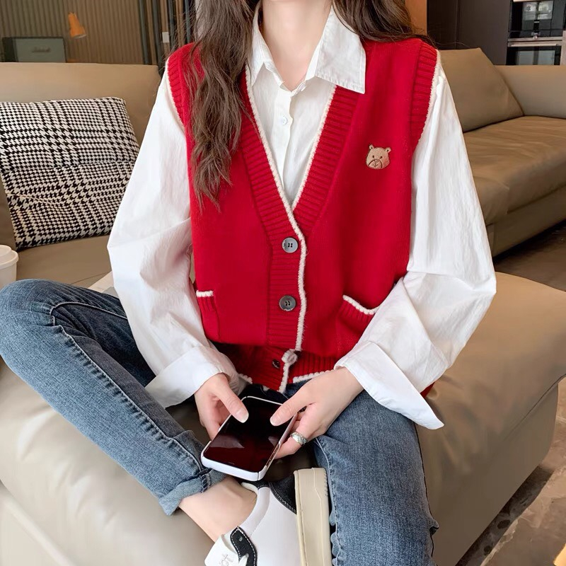 Áo gile len cho nữ áo ghi lê phong cách nữ sinh học sinh Hàn Quốc form dáng rộng xinh xắn kiểu Hàn Quốc M204 A2-17