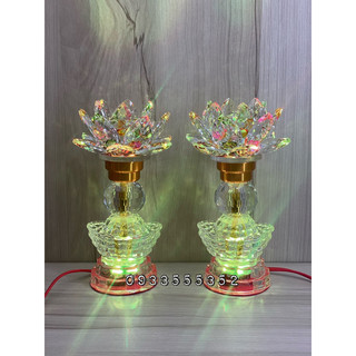 Cặp đèn bàn thờ pha lê hoa sen thỏi vàng tài lộc