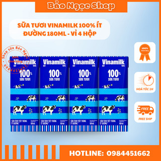 Combo vỉ Sữa tươi tiệt trùng Vinamilk 100% Ít Đường 180ml