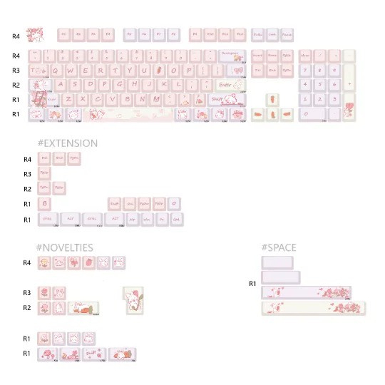 Keycap  Blue Meow Meow profile MDA/Cherry Dễ Thương PBT layput 61/64/68/75/84/87/104/108 Dễ Thương