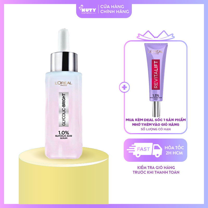 Serum L'Oréal Dưỡng Sáng Glycolic-Bright Instant Glowing Serum 1.0% Glycolic Acid (30ml)