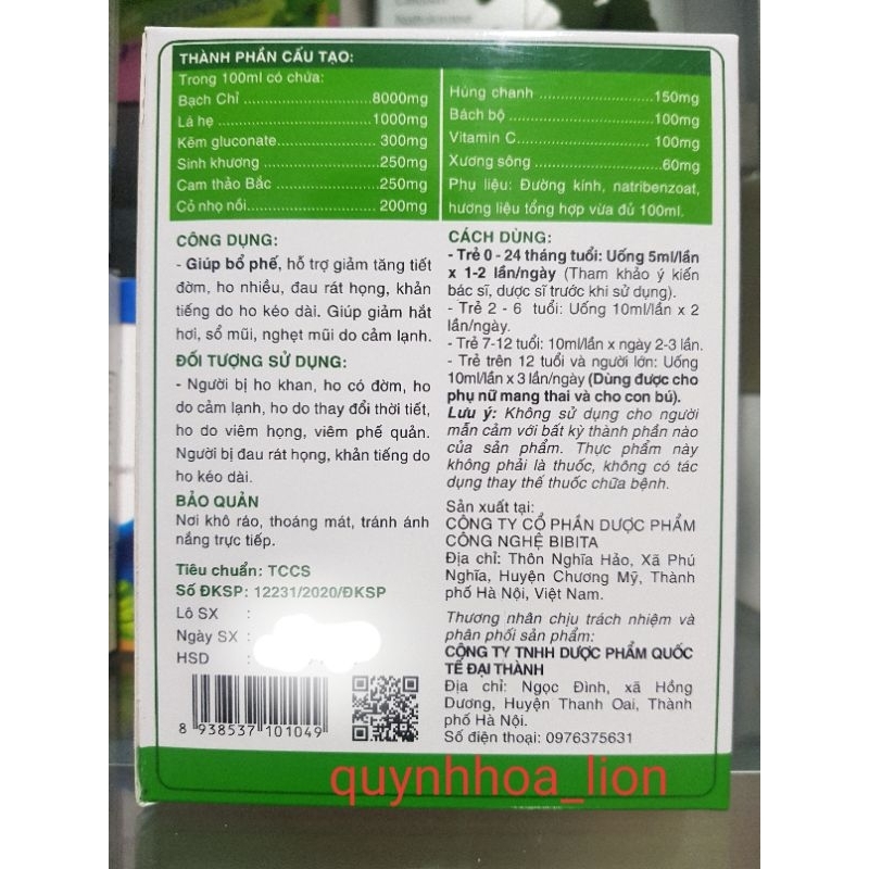 Siro Giảm Ho, Hắt Hơi, Sổ Mũi, Nghẹt Mũi BADAGOOD_ Hộp 20 gói