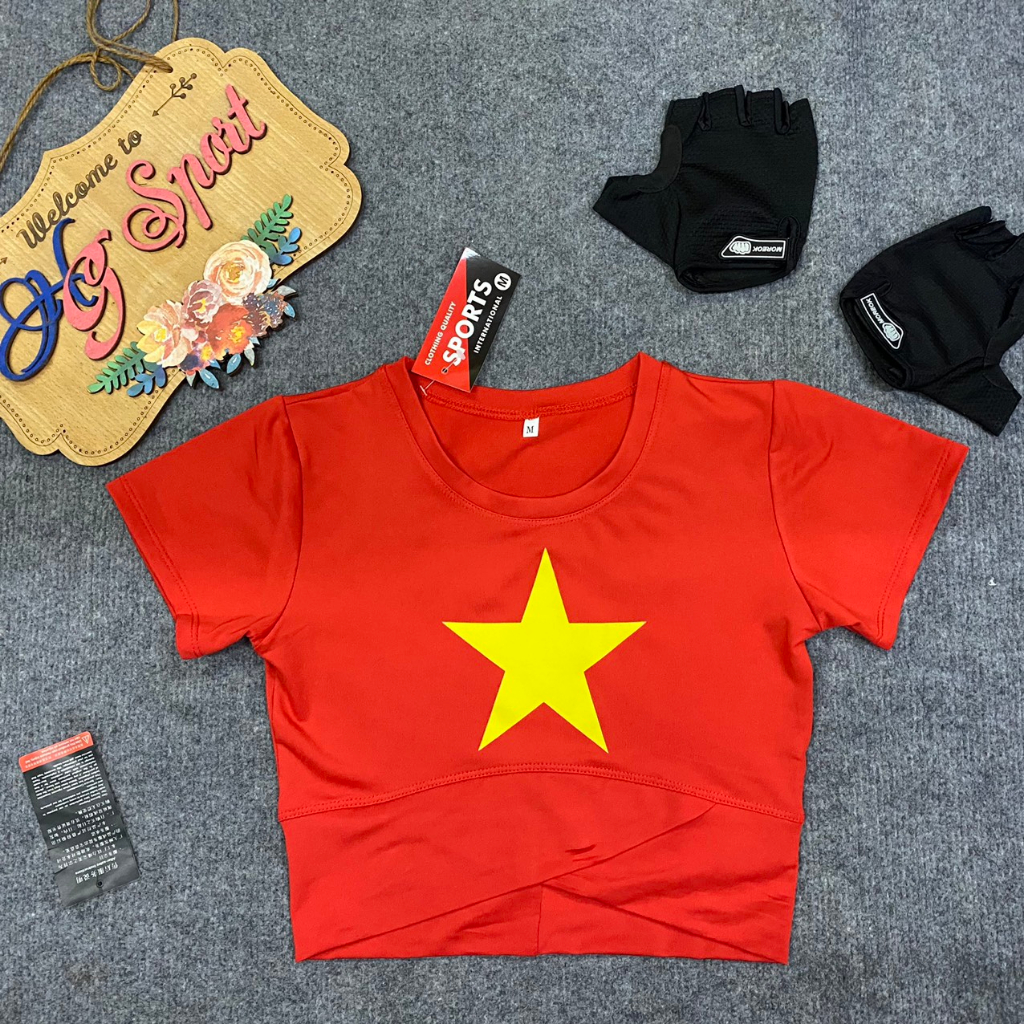 Áo Bra, Croptop cờ đỏ sao vàng Việt Nam tập Thể Thao Gym Yoga đội nhóm