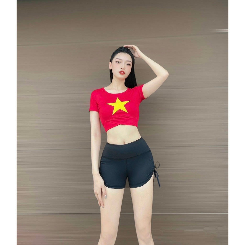 Áo Bra, Croptop cờ đỏ sao vàng Việt Nam tập Thể Thao Gym Yoga đội nhóm