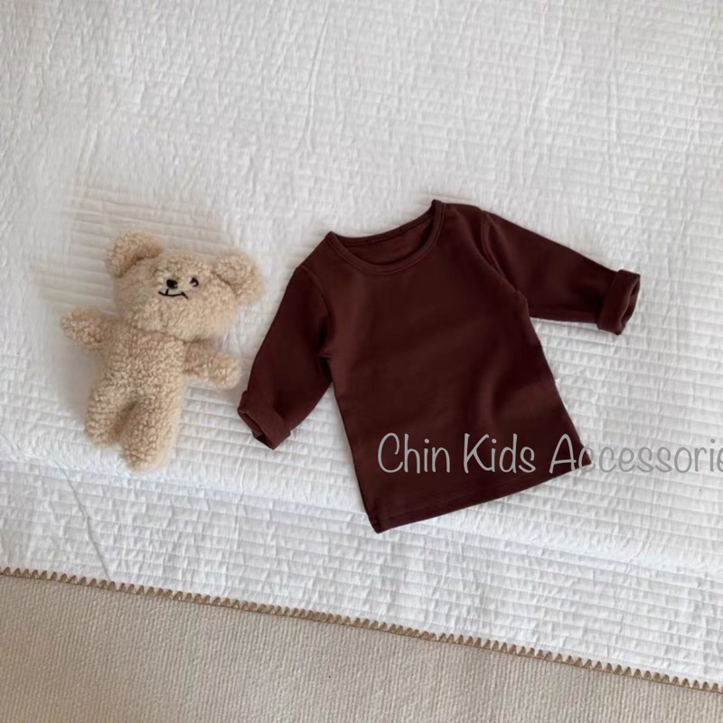 Áo thun cotton 4chiều trơn dài tay mùa đông cho bé phong cách Hàn Quốc