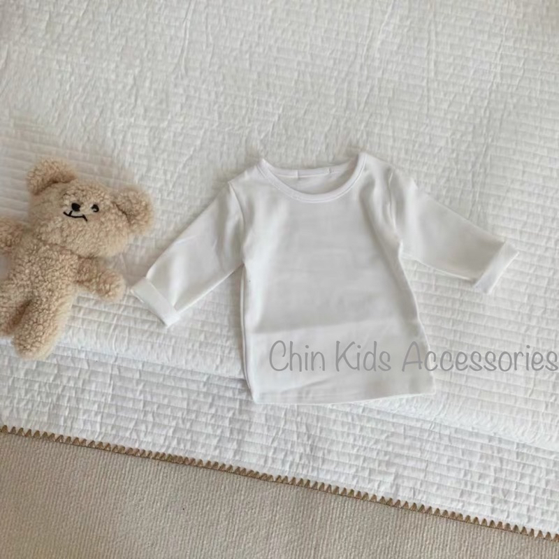 Áo thun cotton 4chiều trơn dài tay mùa đông cho bé phong cách Hàn Quốc