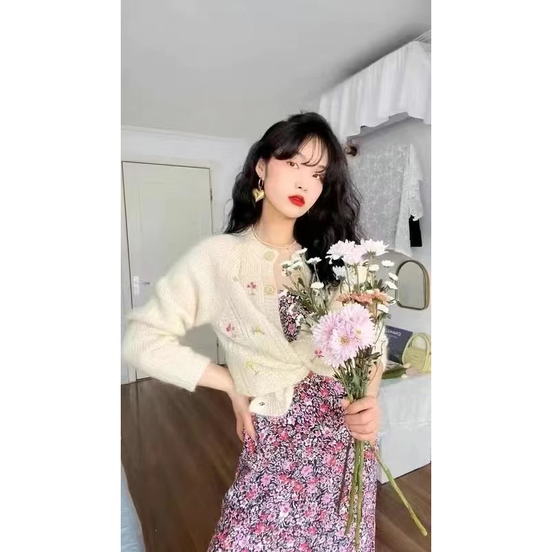 Áo len cardigan be thêu hoa đóng cúc dễ thương phong cách hQ