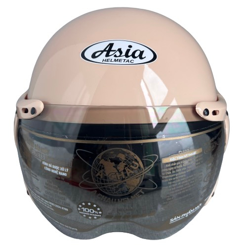 Nón bảo hiểm nửa đầu có kính cao cấp - Asia MT105K sữa bóng - Vòng đầu 57-59cm - Kính mầu trà - Bảo hành 12 tháng