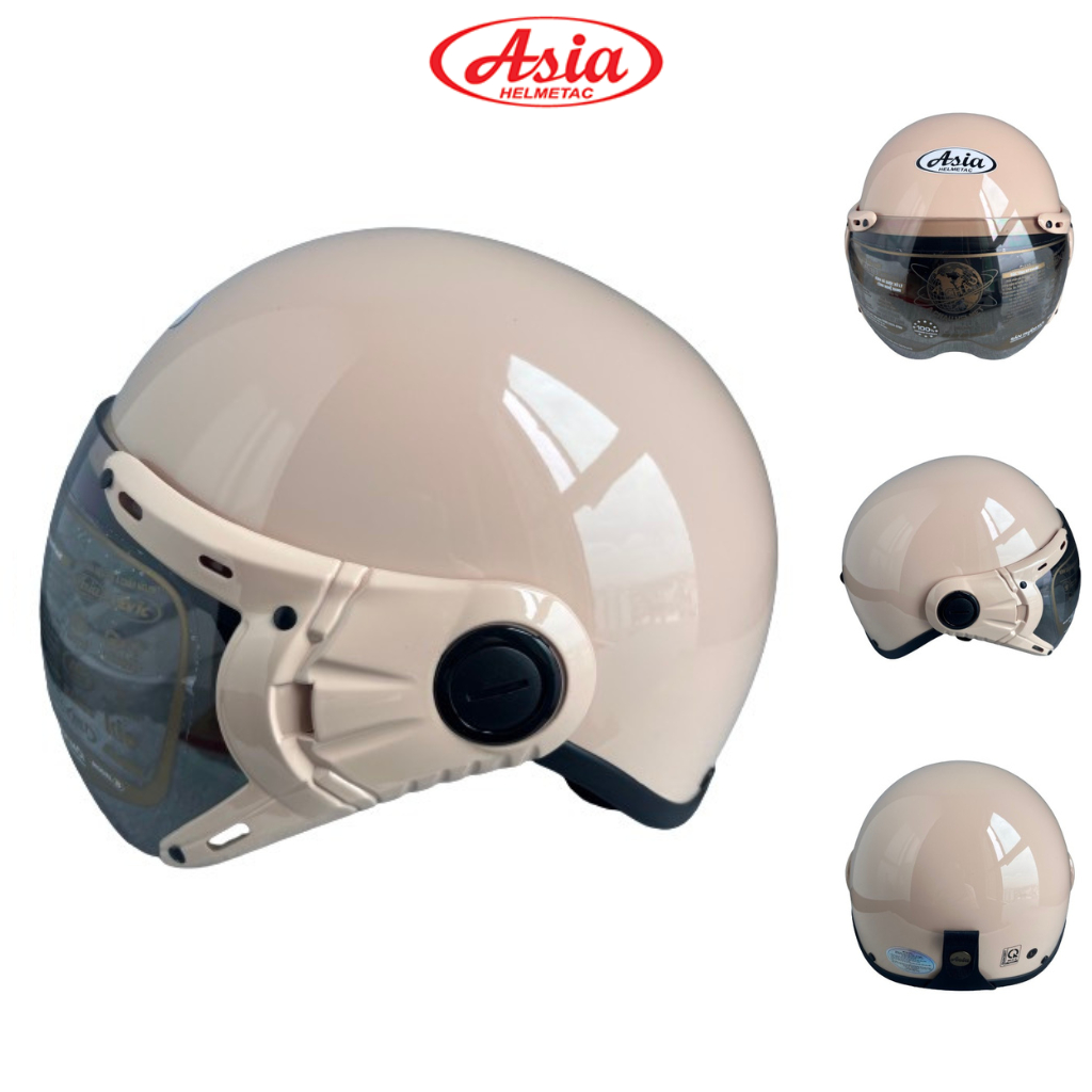 Nón bảo hiểm nửa đầu có kính cao cấp - Asia MT105K sữa bóng - Vòng đầu 57-59cm - Kính mầu trà - Bảo hành 12 tháng