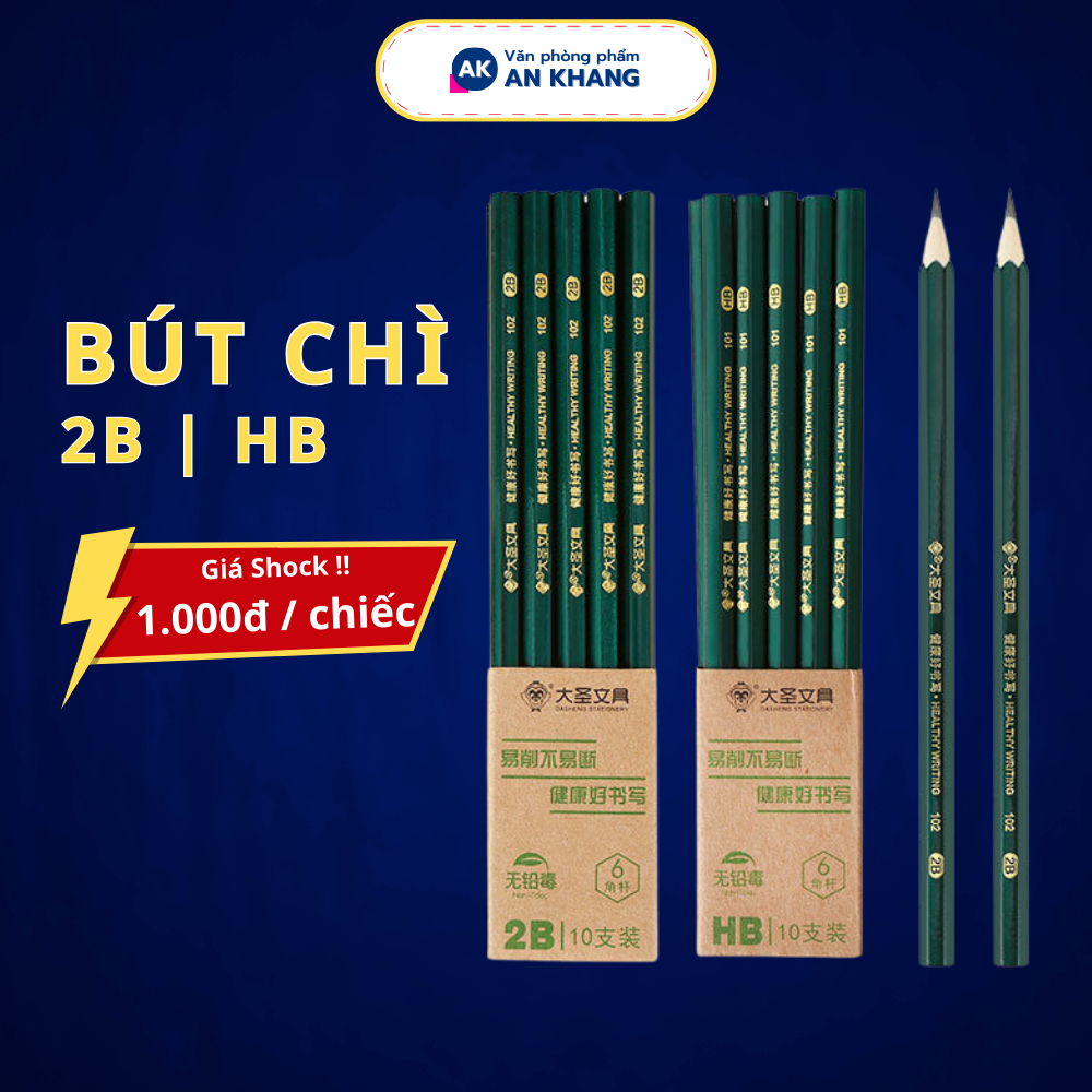 Bút chì lục giác 2B/HB - Bút chì gỗ vẽ mỹ thuật, ghi chép dễ tẩy xoá phù hợp với học sinh, an toàn BCG1 An Khang