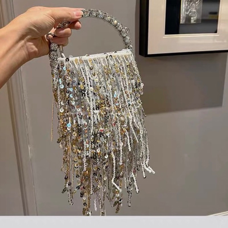 ORDER 💋 Túi xách Korea dây tua rua kim sa quai đá cầm tay đi tiệc