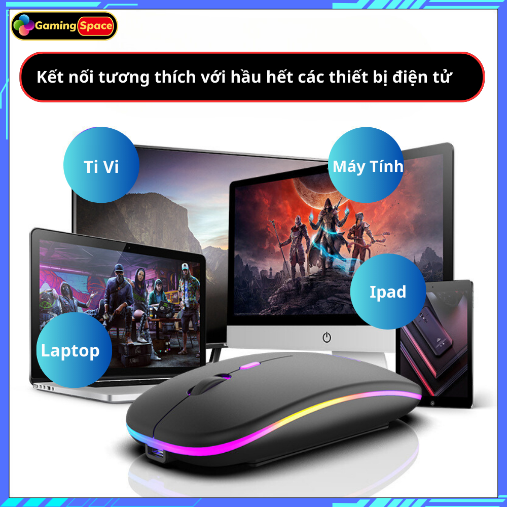Chuột Không Dây Bluetooth X15 Pin sạc siêu mỏng Led RGB , chơi game và làm văn phòng