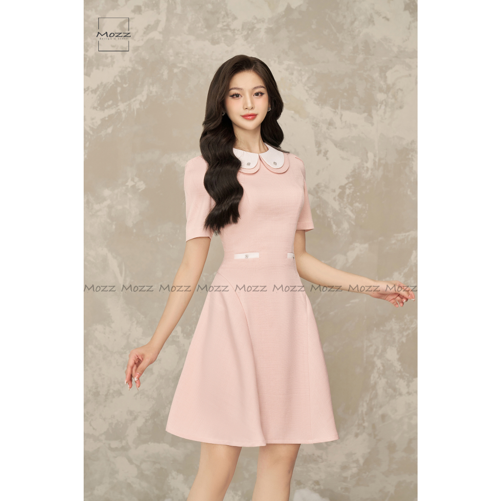 Mozz-Váy hồng tiểu thư phối trắng đính đá