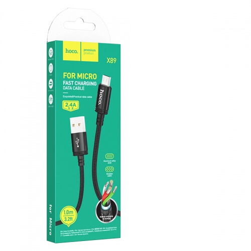 Cáp sạc Hoco X89 chính hãng type c 3A, micro 2,4A, siêu bền, dây sạc dài 1m