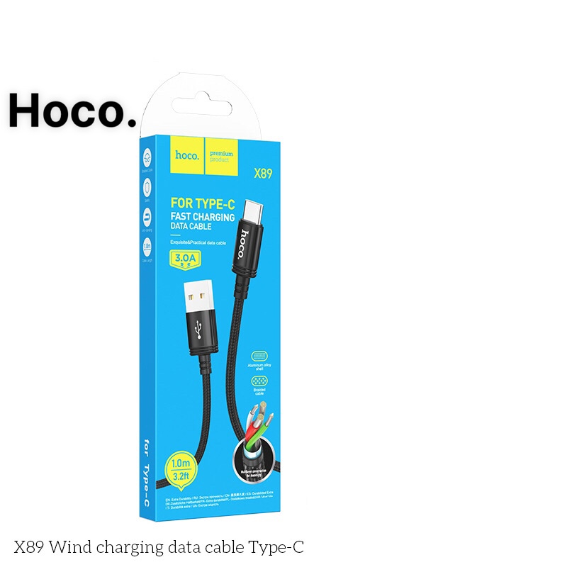 Cáp sạc Hoco X89 chính hãng type c 3A, micro 2,4A, siêu bền, dây sạc dài 1m