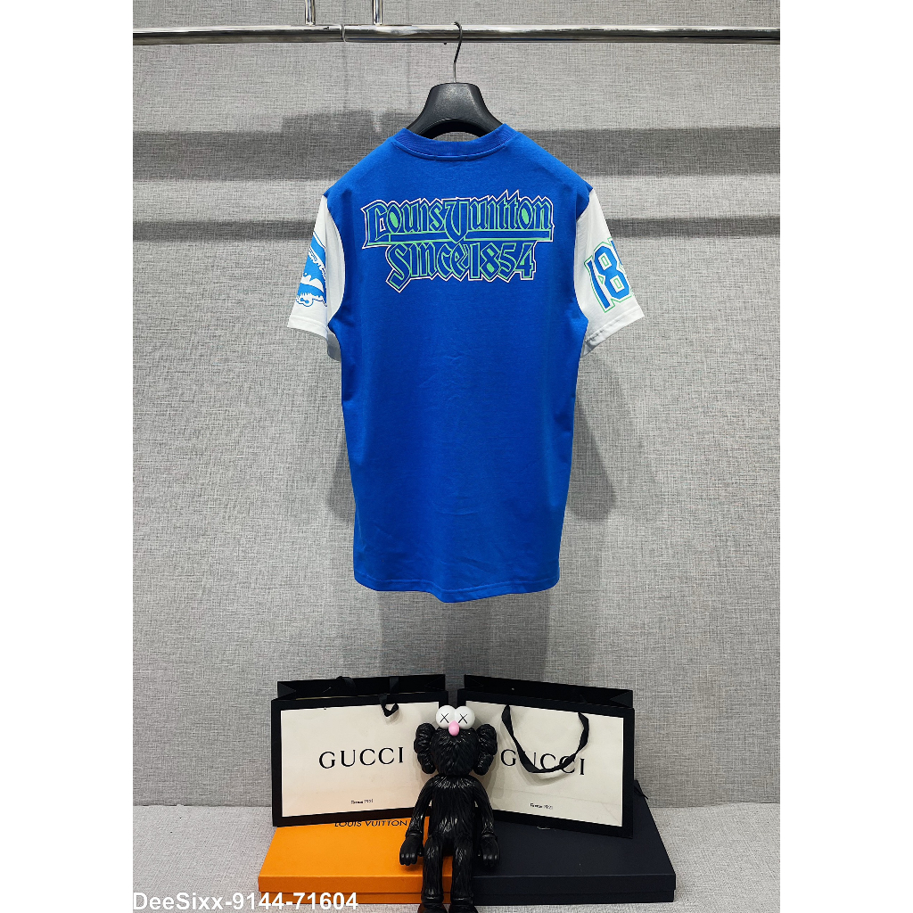 Áo Phông Nam LV Xanh  An Thuyên Hình In Sắc Nét Trước Ngực , Áo Thun Nam Chất Liệu Cotton Phối Hai Tay Trắng Cháy Phố