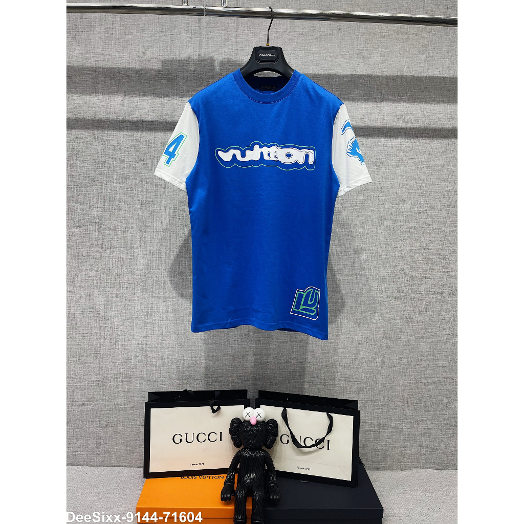 Áo Phông Nam LV Xanh  An Thuyên Hình In Sắc Nét Trước Ngực , Áo Thun Nam Chất Liệu Cotton Phối Hai Tay Trắng Cháy Phố