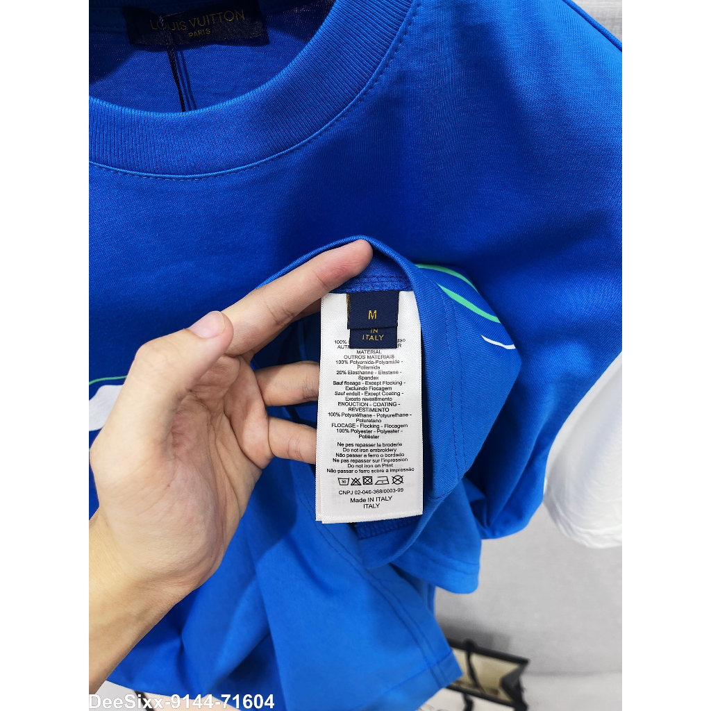 Áo Phông Nam LV Xanh  An Thuyên Hình In Sắc Nét Trước Ngực , Áo Thun Nam Chất Liệu Cotton Phối Hai Tay Trắng Cháy Phố