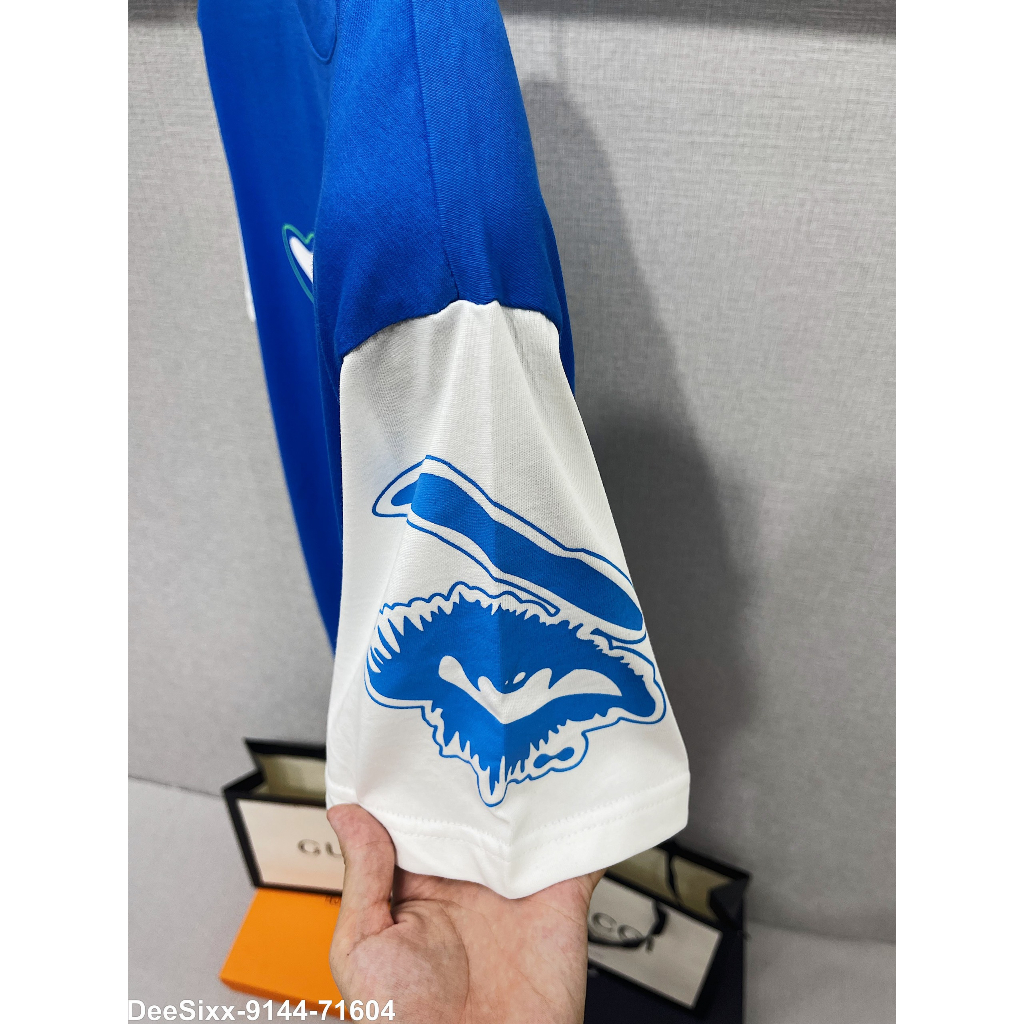 Áo Phông Nam LV Xanh  An Thuyên Hình In Sắc Nét Trước Ngực , Áo Thun Nam Chất Liệu Cotton Phối Hai Tay Trắng Cháy Phố