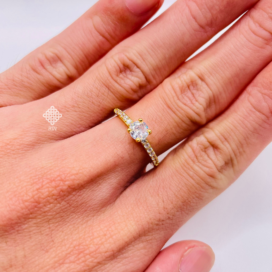 Nhẫn đính đá, Nhẫn hột xoàn đá cao, Titan không phai không rỉ sét màu 18k và bạch kim mã 21