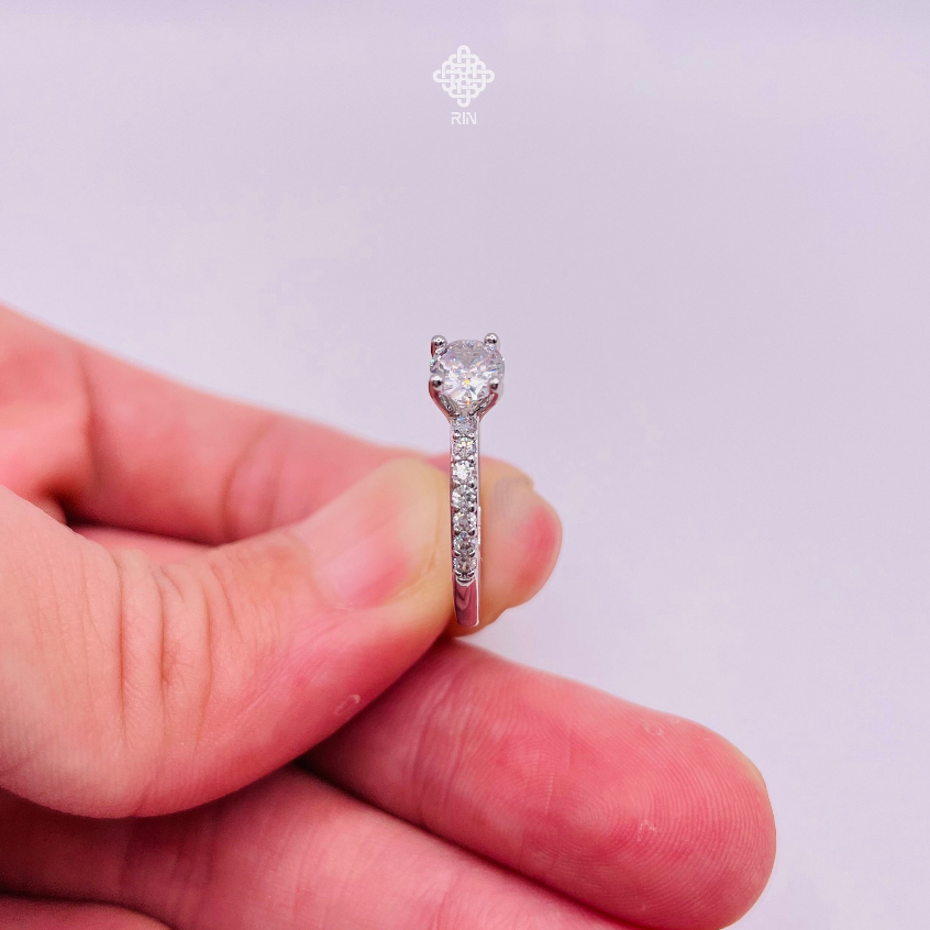 Nhẫn đính đá, Nhẫn hột xoàn đá cao, Titan không phai không rỉ sét màu 18k và bạch kim mã 21