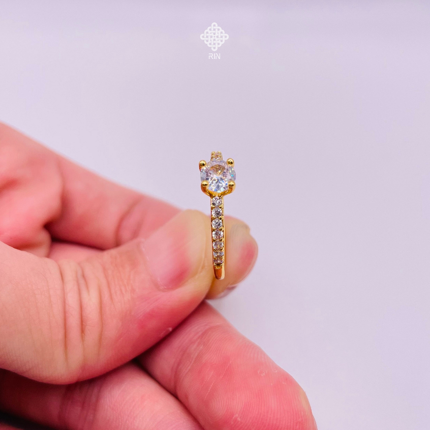 Nhẫn đính đá, Nhẫn hột xoàn đá cao, Titan không phai không rỉ sét màu 18k và bạch kim mã 21